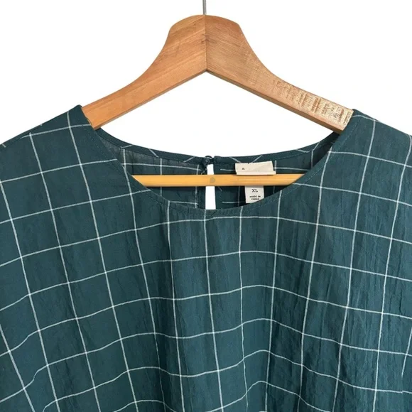 A new day green & white plaid windowpane peplum smock puff sleeve top size XL - Picture 8 of 14